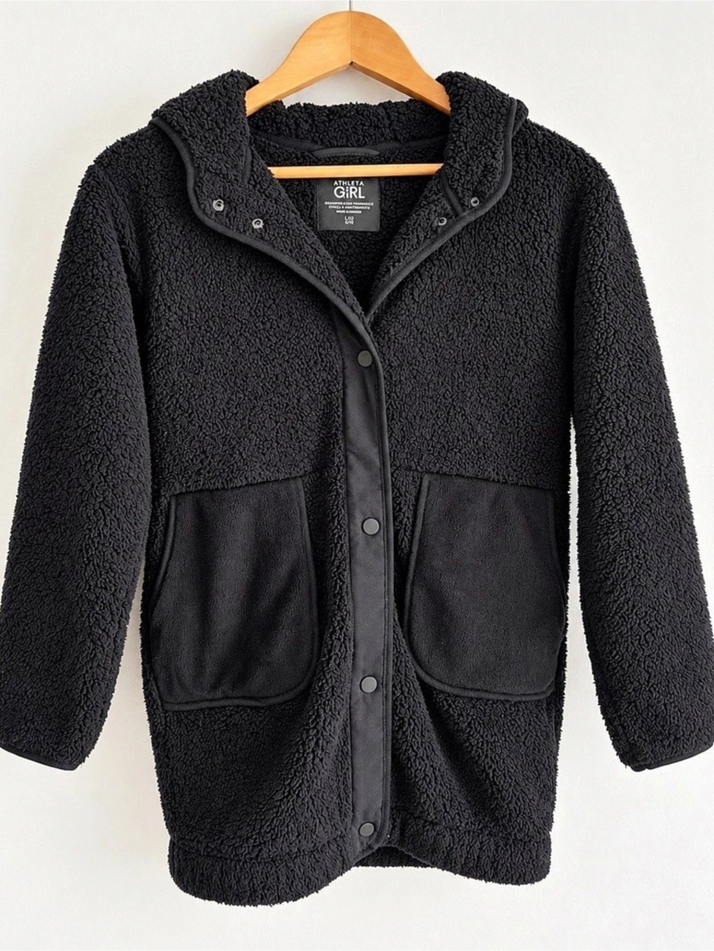 Athleta Girl So Toasty Tugga Sherpa Midi Jacket Black Size L/12